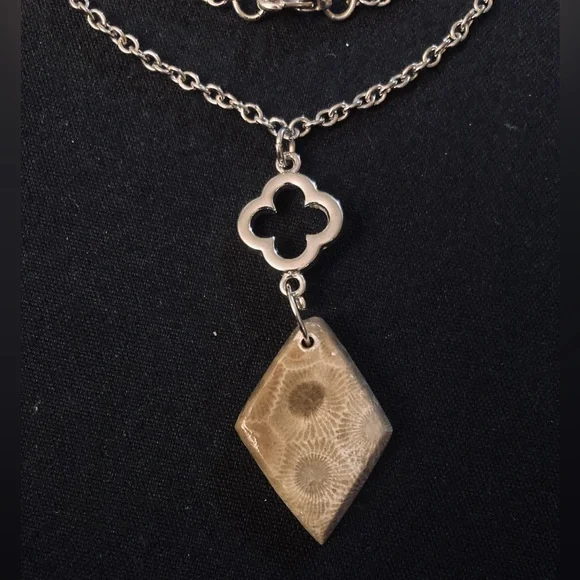 Petoskey Stone Diamond ♦️ Shaped Necklace - Picture 4 of 12